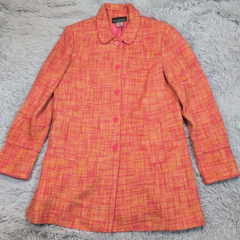 Dialogue Jacket Womens 14 Linen Trench Coat Button Up Preppy Career‎ Comfort